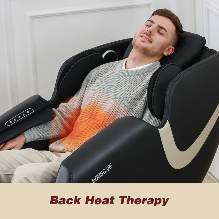 Bosscare Massage Chair Recliner With Zero Gravity Airbag Massage Bluetooth Speaker Foot Roller - Black - Leather