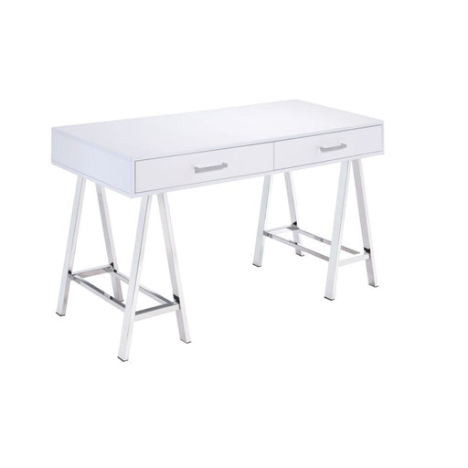 Coleen - Desk - White High Gloss & Chrome Unique Piece Furniture