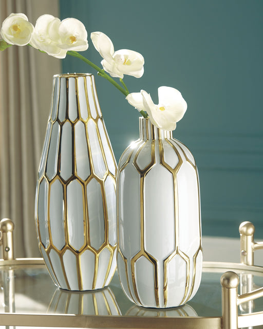Mohsen - Gold Finish / White - Vase Set (Set of 2) Unique Piece Furniture