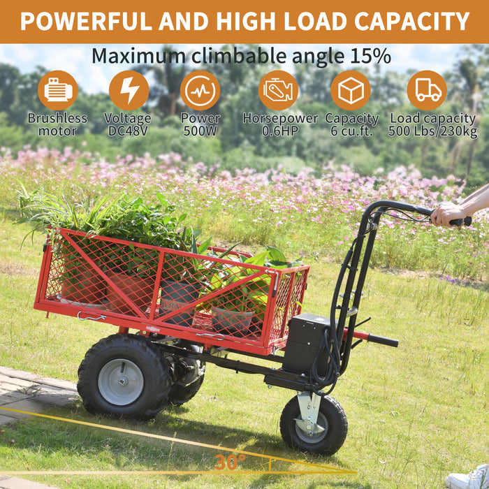 Wheelbarrow Utility Cart Electric Powered Cart 48V28Ah 500W Capacity 500Lbs (230Kg) Material Hauler 1000Lbs Towing