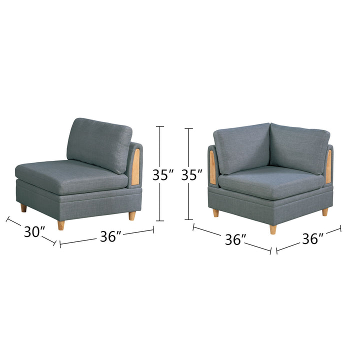 6 Piece Fabric Modular Set With Ottoman In Steel