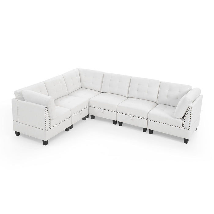 L-Shape Modular Sectional Sofa, Diy Combination, Includes Three Single Chair And Three Corner, Ivory Chenille