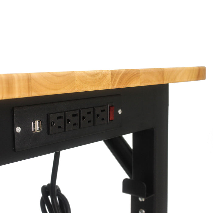 Metal Adjustable Worktable With Socket And Wooden Top