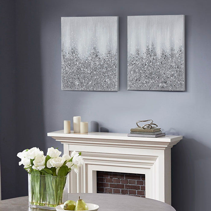 Heavily Embellished (Set of 2) Canvas Wall Art Set - Silver