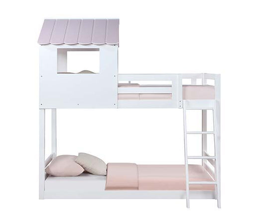 Solenne Twin Over Twin Bunk Bed - White & Pink Finish Unique Piece Furniture