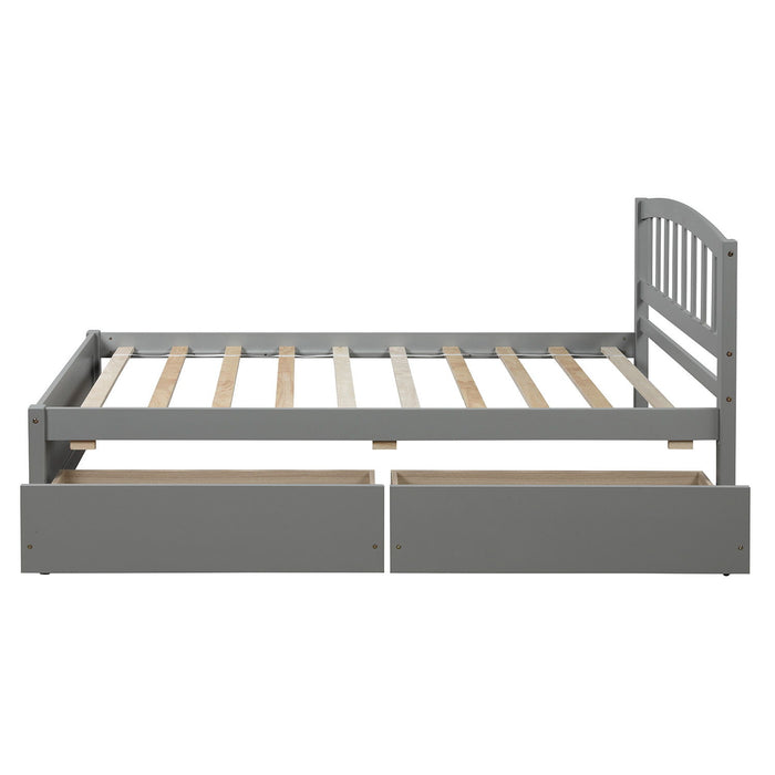 Twin Platform Storage Bed Wood Bed Frame With Two Drawers And Headboard, Gray
