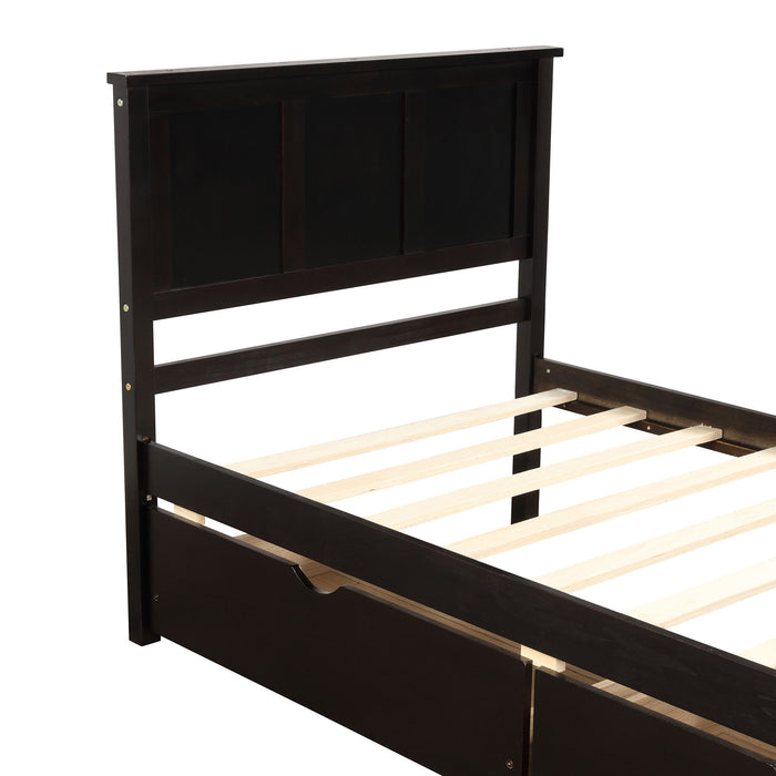 Platform Storage Bed, 2 Drawers With Wheels, Twin Size Frame, Espresso