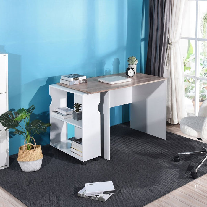 47.4" L ComPuter Desk With Movable Bookcase, Oak & White