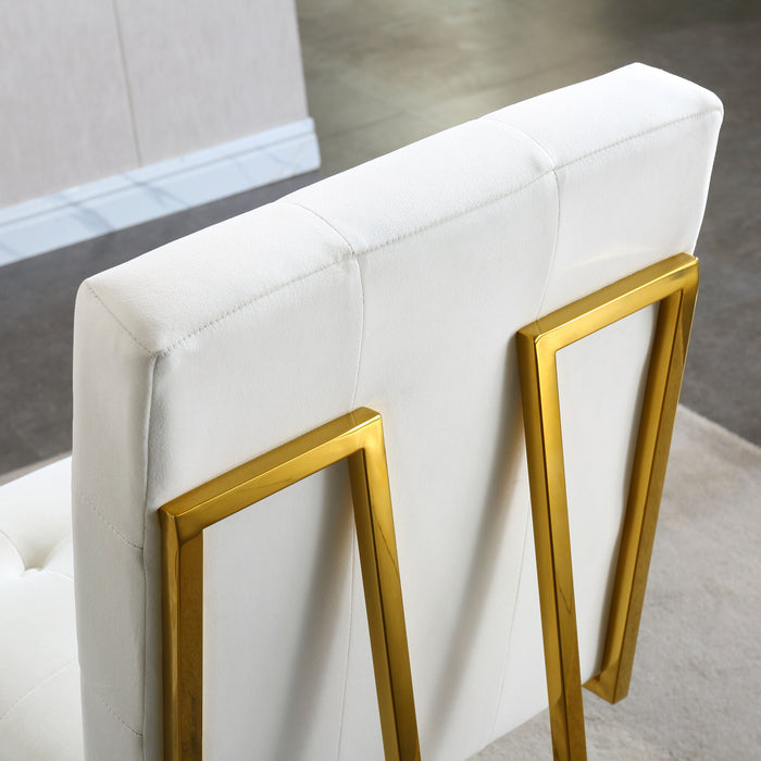 Modern Velvet Dining Chair (Set of 2), Tufted Design And Gold Finish Stainless Base