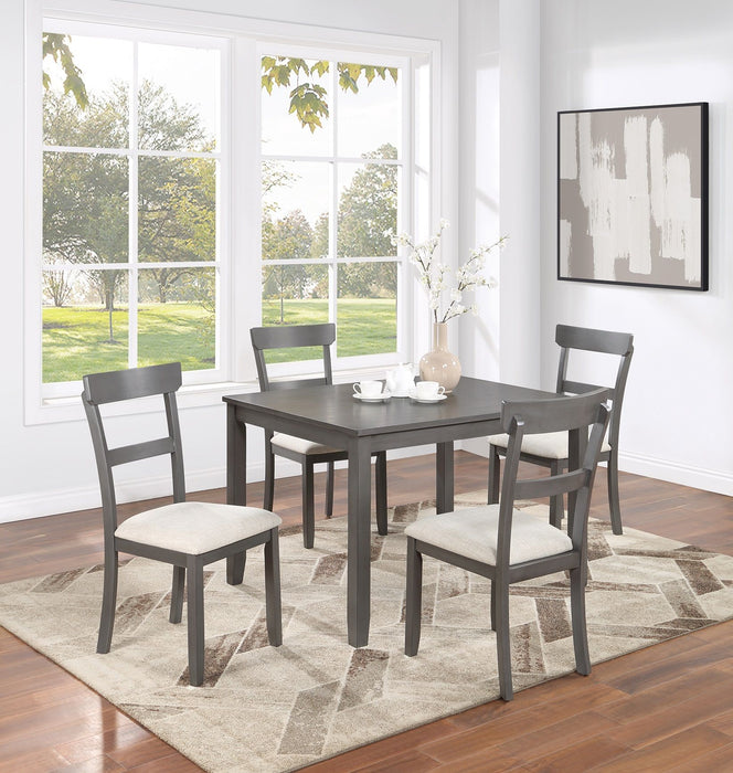 Classic Stylish Gray Natural Finish 5 Piece Dining Set Kitchen Dinette Wooden Top Table And Chairs Cushions Seats Ladder Back Chair Dining Room