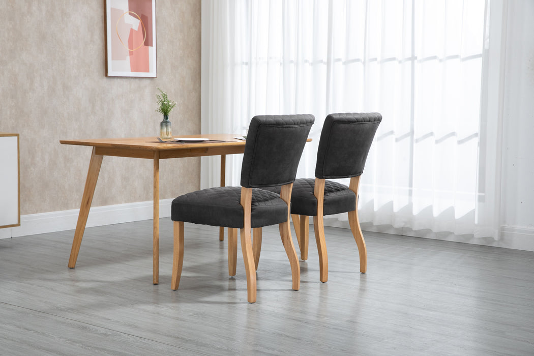 Upholstered Diamond Stitching Leathaire Dining Chair With Solid Wood Legs Gray