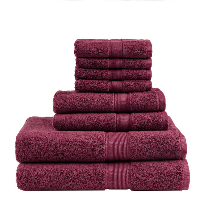 100% Cotton 8 Piece Antimicrobial Towel Set - Burgundy