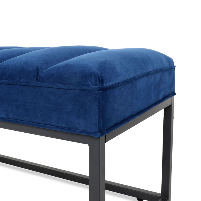 Metal Base Upholstered Bench For Bedroom For Entryway - Navy Blue