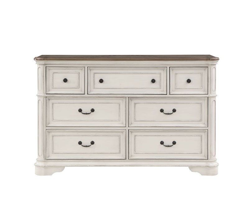 Acme Florian Dresser In Gray Fabric & Antique White Finish