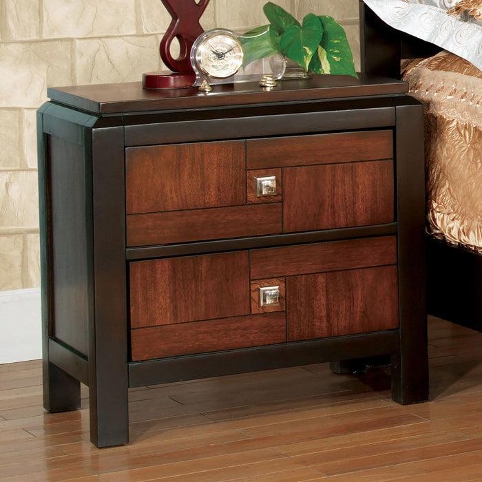 Acacia Walnut 1 Piece Nightstand Only Transitional Solid Wood 2-Drawers Square Chrome Knobs Multitone Unique Nightstand