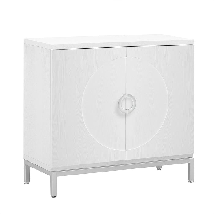 Trexm Simple Storage Cabinet Accent Cabinet With Solid Wood Veneer And Metal Leg Frame For Living Room, Entryway, Dining Room (White)