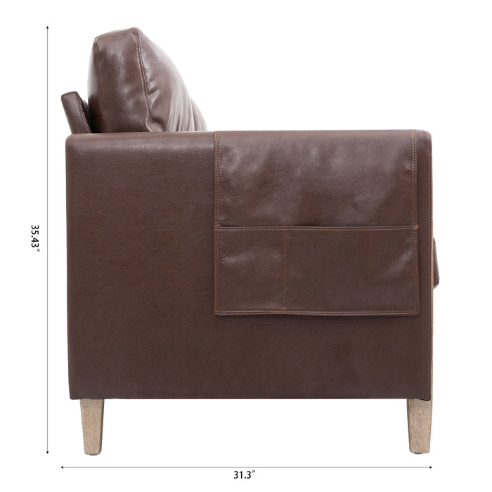 Comfortable Solid Wood Three-Seater Sofa - Soft Cushions, Durable And Long-Lasting - Brown