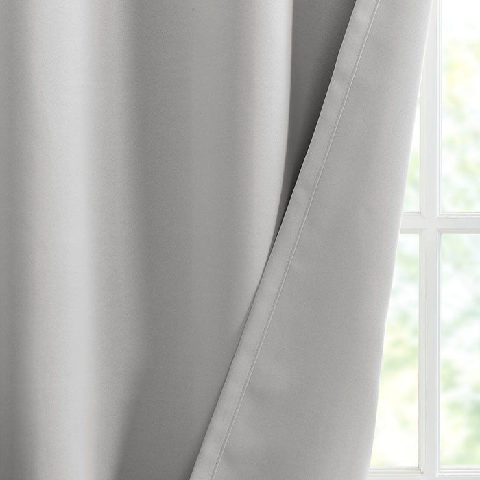 Solid Blackout Triple Weave Grommet Top Curtain Panel Pair In Gray