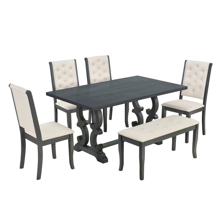 Trexm 6 Piece Retro Dining Set With Unique-Designed Table Legs And Foam-Covered Seat Backs & Cushions For Dining Room (Antique Gray)