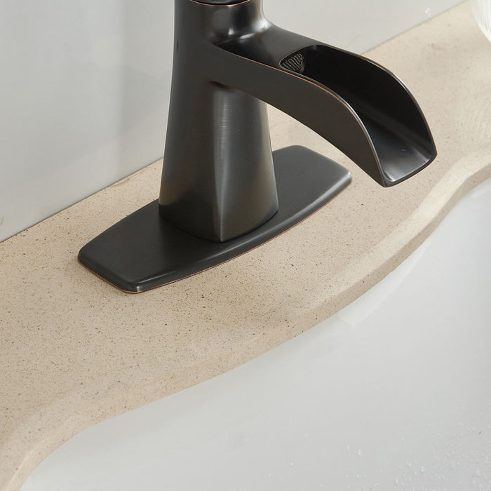 Waterfall Single Hole Single Handle Low Arc Bathroom Sink Faucet With Pop Up Drain Assembly In Oil Rubbed Bronze