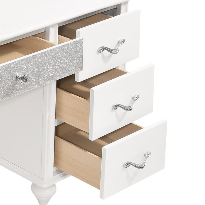 Barzini - 7-Drawer Vanity Desk With Lighted Mirror - White Unique Piece Furniture