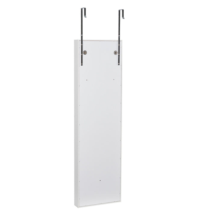 Full Mirror Fashion Simple Jewelry Storage Cabinet With LED Light Can Be Hung On The Door Or Wall - White - Wood