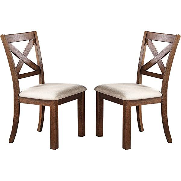(Set of 2) Side Chairs Natural Brown Finish Solid Wood Contemporary Style Kitchen Dining Room Furniture Unique X- Design Chairs
