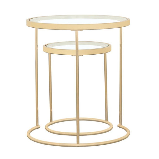 Maylin - 2 Piece Round Glass Top Nesting Tables - Gold Unique Piece Furniture