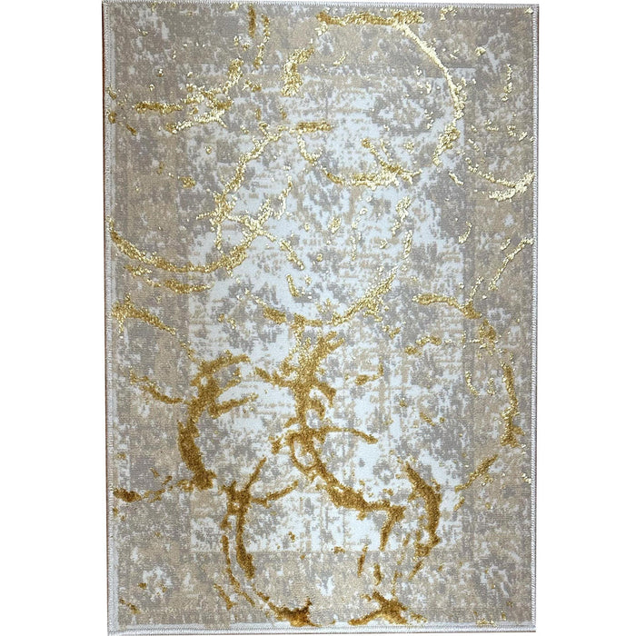Penina Luxury Area Rug In Beige And Gray With Gold Circles, Abstract Design