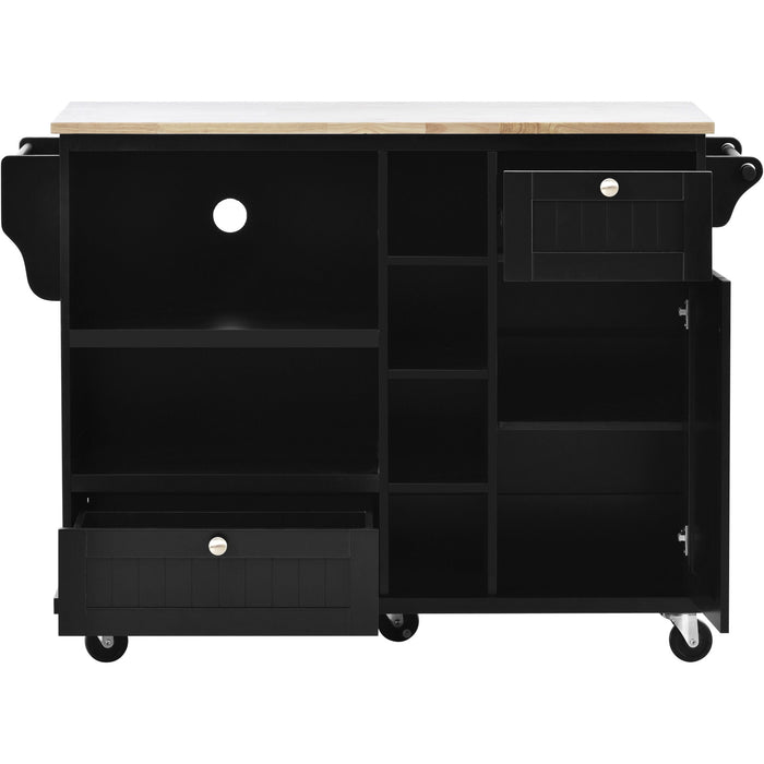 Kitchen Island Cart With Storage Cabinet And Two Locking Wheels, Solid Wood Desktop, Microwave Cabinet, Floor Standing Buffet Server Sideboard For Kitchen Room, Dining Room,, Bathroom (Black)