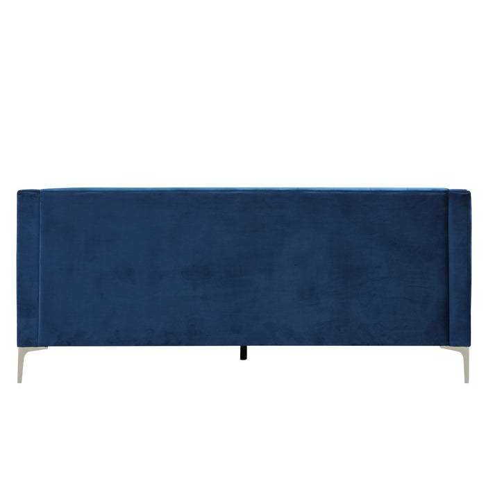78" Modern Sofa Dutch Plush Upholstered Sofa With Metal Legs, Button Tufted Back Blue