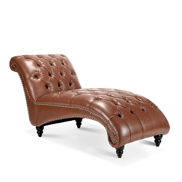 Tufted Armless Chaise Lounge - Brown