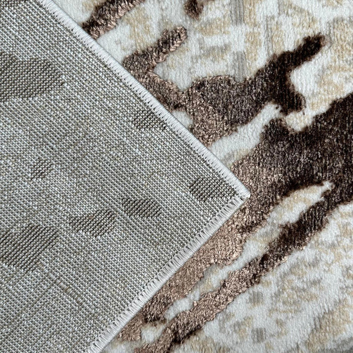 Shifra Luxury Area Rug In Beige And Gray With Bronze Abstract Design
