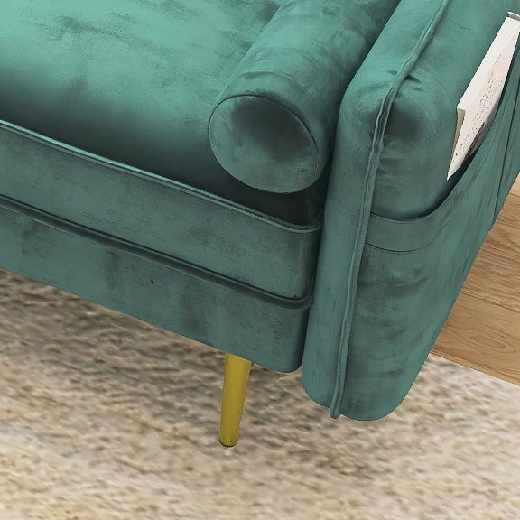 71'' Width Velvet Sofa, Mid Century Couch With Bolster Pillo Width - Green