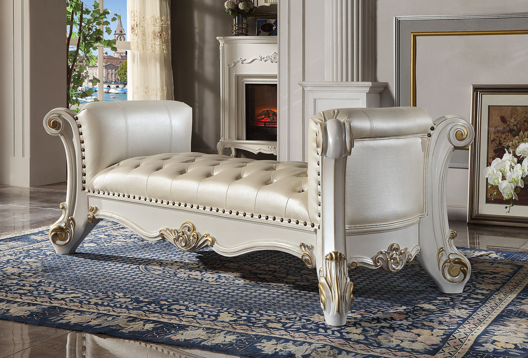 Acme Vendome Bench, Synthetic Leather & Antique Pearl Finish