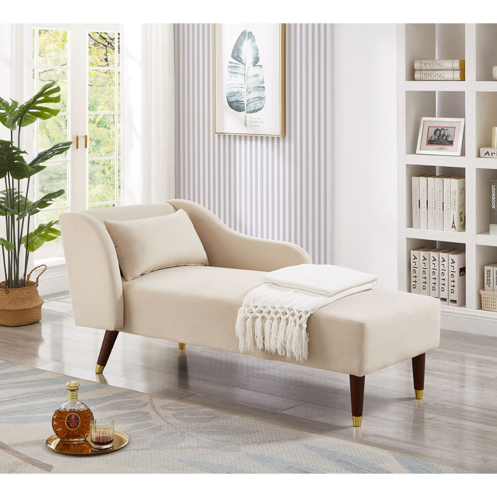 Modern Chaise Lounge Chair Velvet Upholstery (Beige)