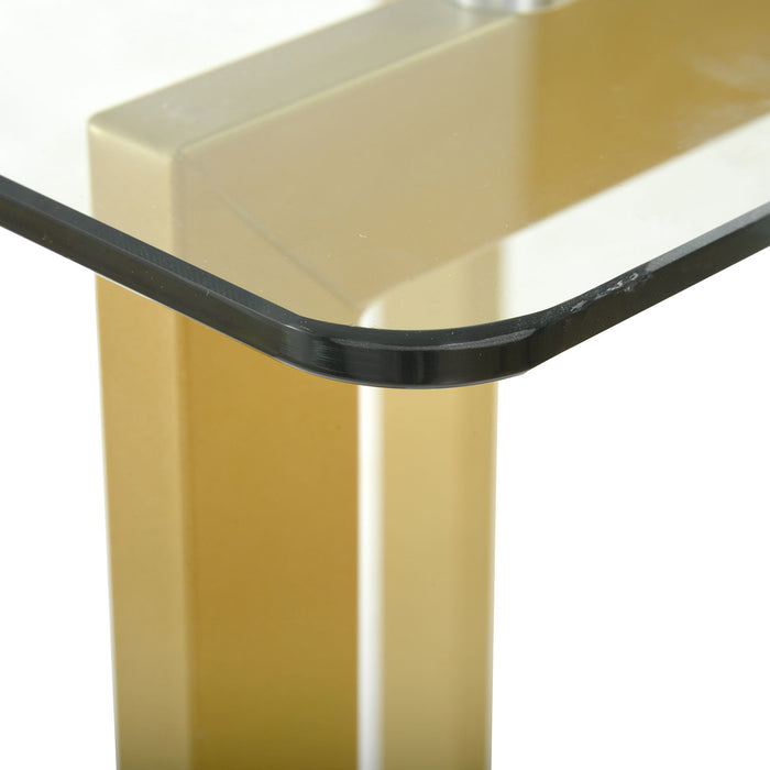 Dining Table With Tempered Glass Top, Clear & Gold