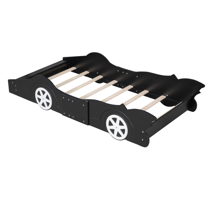 Twin Size Race Car-Shaped Platform Bed With Wheels - Black