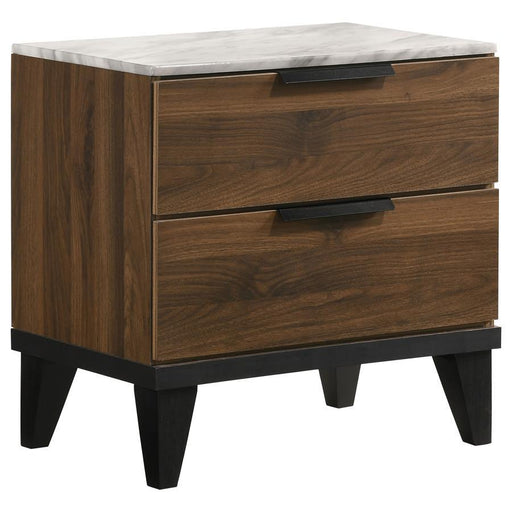 Mays - 2-Drawer Nightstand With Faux Marble Top - Walnut Brown Unique Piece Furniture