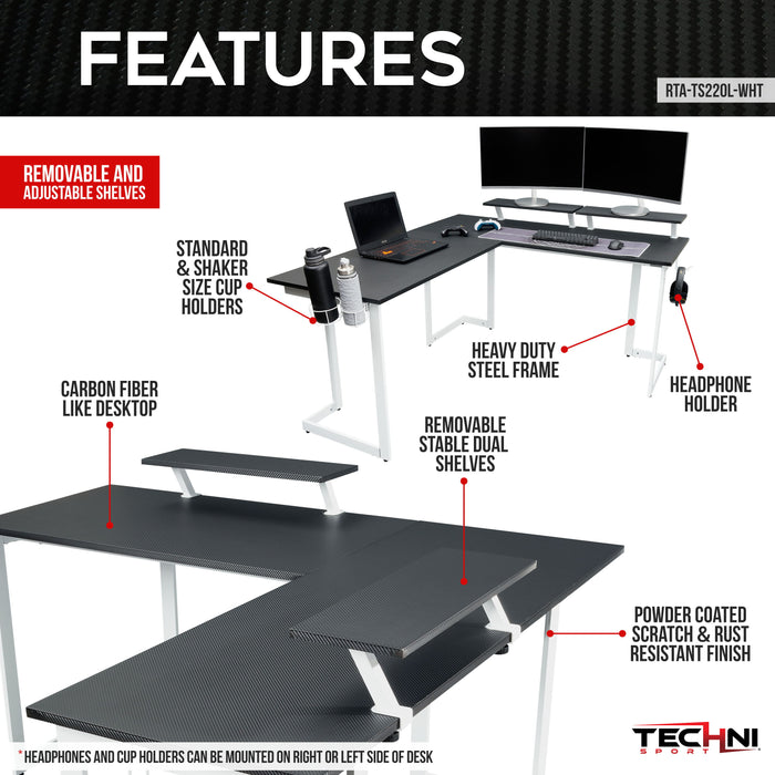 Techni Sport Warrior Shaped Gaming Desk, White