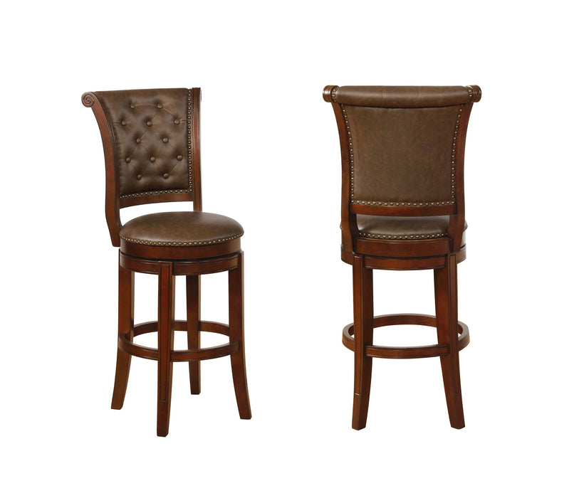 2 Pieces Beautiful Traditional Upholstered Swivel Bar Stool With Button Tufting Faux Leather Upholstery Padded Back Kitchen Dining Brown Espresso