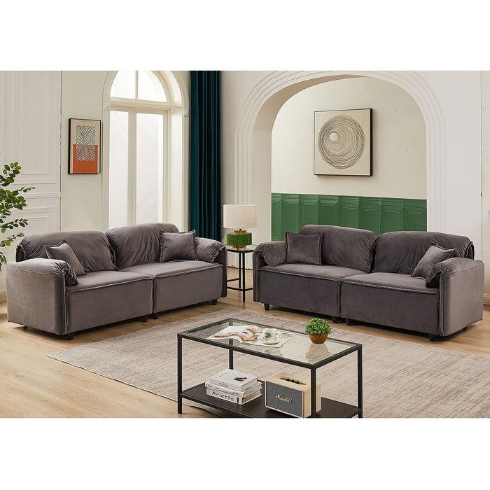 Luxury Modern Style Living Room Upholstery Sofa, Velvet - Grey