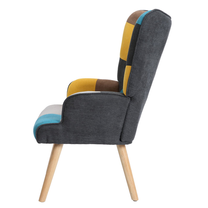 Accent Chair With Ottoman, Living Room Chair And Ottoman Set, Comfy Side Armchair, Creative Splicing Cloth Surface