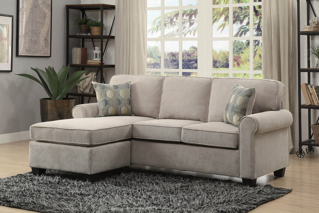 Transitional Design Sectional Sofa 1 Piece Reversible Sofa Chaise With 2 Pillows Sand Color Microfiber Fabric Upholstered Furniture
