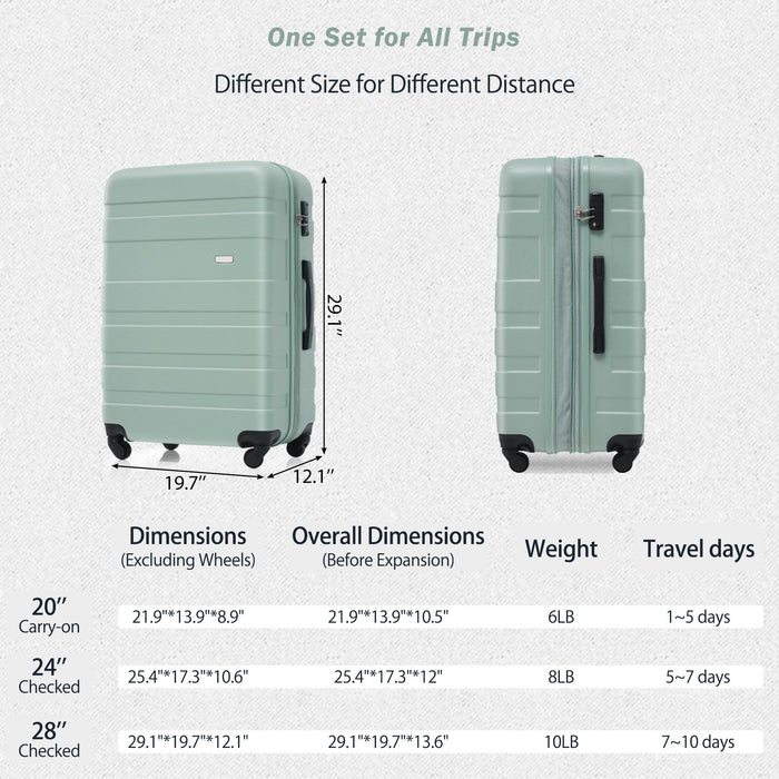 Luggage Sets New Model Expandable Abs Hardshell 3 Pieces Clearance Luggage Hardside Lightweight Durable Suitcase Sets Spinner Wheels Suitcase With Tsa Lock 20''24''28'' (Light Green)