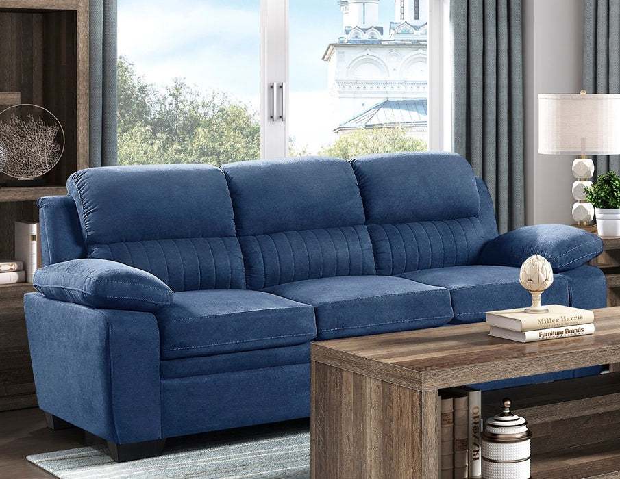 Comfortable Plush Seating Sofa 1 Piece Modern Blue Textured Fabric Channel Tufting Solid Wood Frame Living Room Furniture