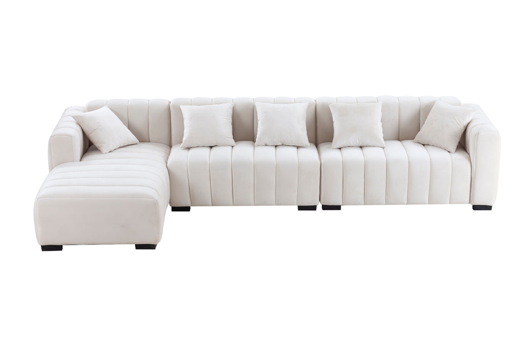 Channel Tufted Sofa Left Chaise Modular Sofa - Beige