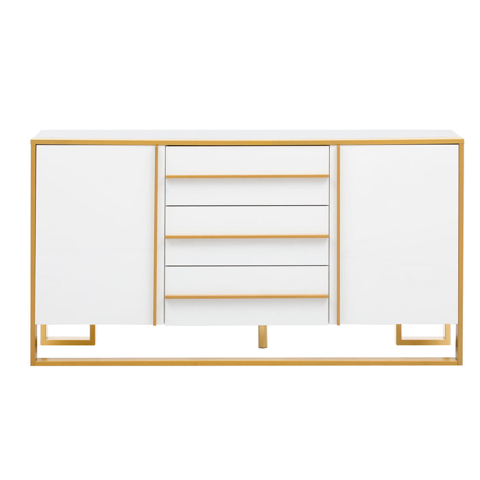 Trexm Modern Style 59"L Sideboard With Large Storage Space And Gold Metal Legs For Living Room And Entryway (White)