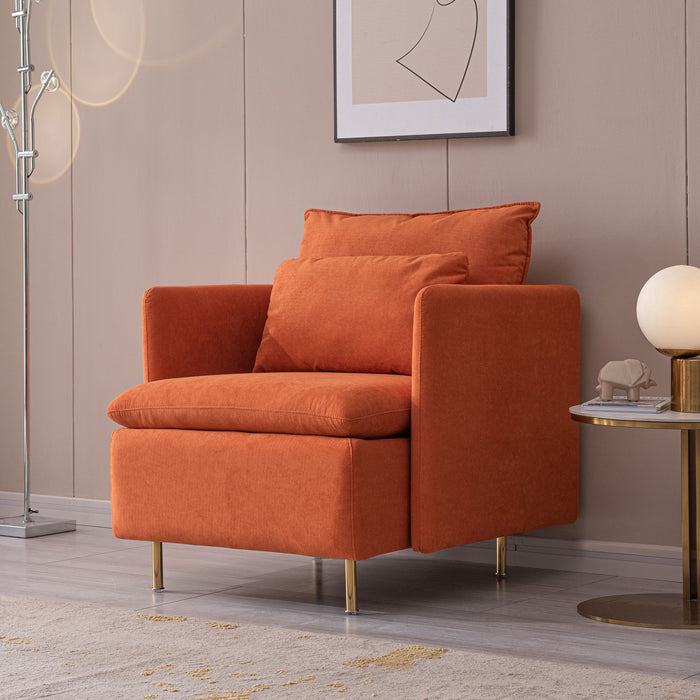 Modern Fabric Accent Armchair, Upholstered Single Sofa Chair, Orange Cotton Linen-30.7''