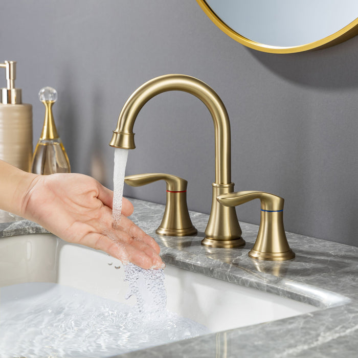 Widespread Bathroom Faucet With Drain Assembly - Brushed Gold
